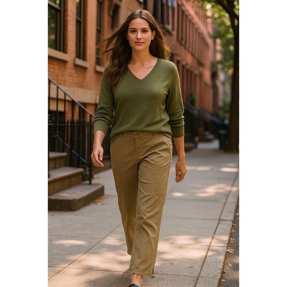 J Jill Womens Khaki Stretch Zip-Leg Pants Size 12 With Button Closure - Picture 2 of 6